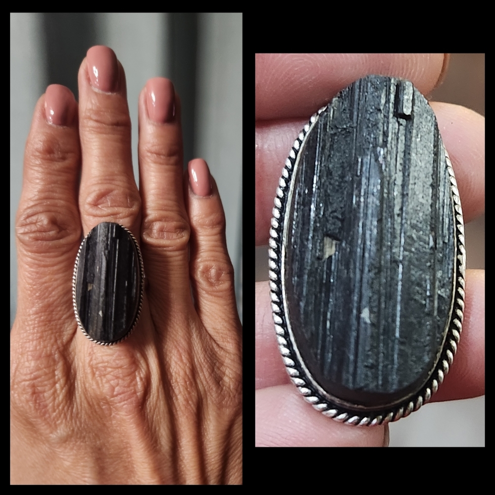 Black Tourmaline Sterling Silver Ring